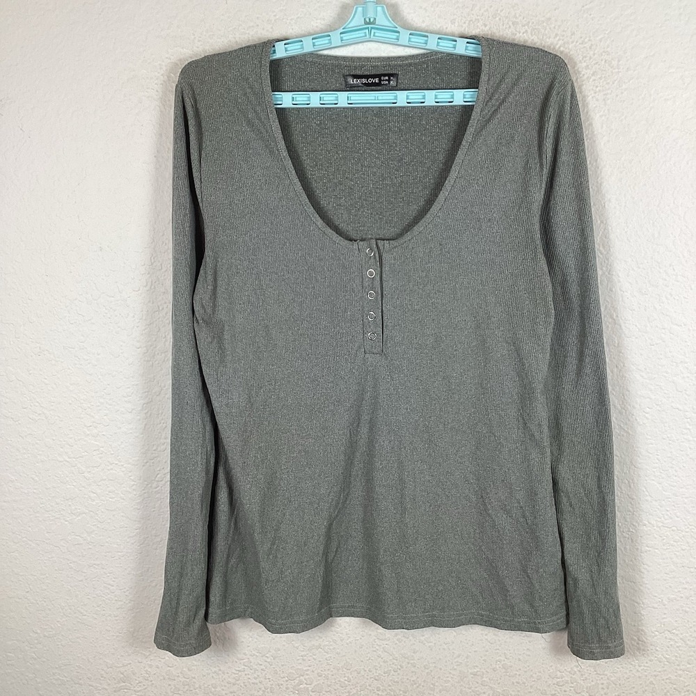Lexislove Womens T Shirt Top Sz XL Gray Long Sleeve Solid Comfort Excellent
